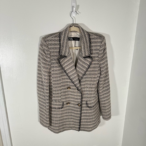 NEW Zara Boucle Tweed Double Breasted Blazer Jacket - Picture 10 of 10
